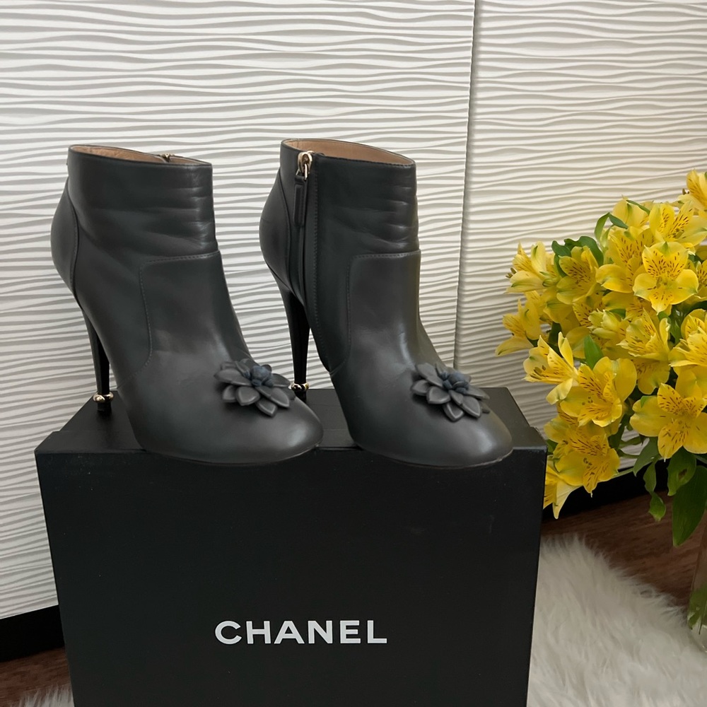 Chanel booties dark grey
